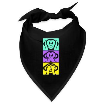 3 Weise Affen Nichts Hören Sagen Sehen Äffchen Fun - Bandana Dreieckstuch - Schwarz - Vorne