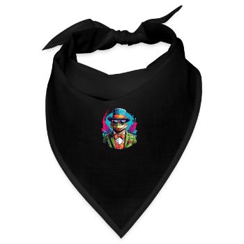 Bunter Alligator Krokodil mit Sonnenbrille und Hut - Bandana Dreieckstuch - Schwarz - Vorne