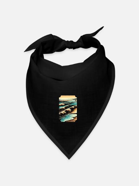 Ruhiger Rhythmus an der Küste: Grafische Wellenillustration - Bandana Dreieckstuch - Schwarz