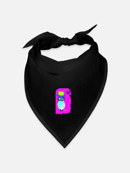 Eule mit Hut - Bandana Dreieckstuch - Schwarz