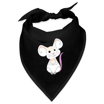 Hand gezeichnete weiße Maus sitzend - Bandana Dreieckstuch - Schwarz - Vorne