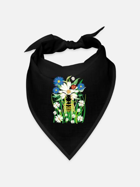 25 Blumen Biene Marienkäfer Wiese - Bandana Dreieckstuch - Schwarz