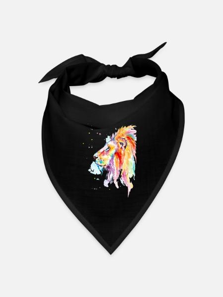 Bunter Aquarell Löwe - Bandana Dreieckstuch - Schwarz