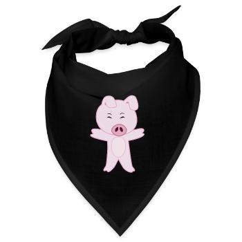Süßes Schwein ganz rosa - Bandana Dreieckstuch - Schwarz - Vorne