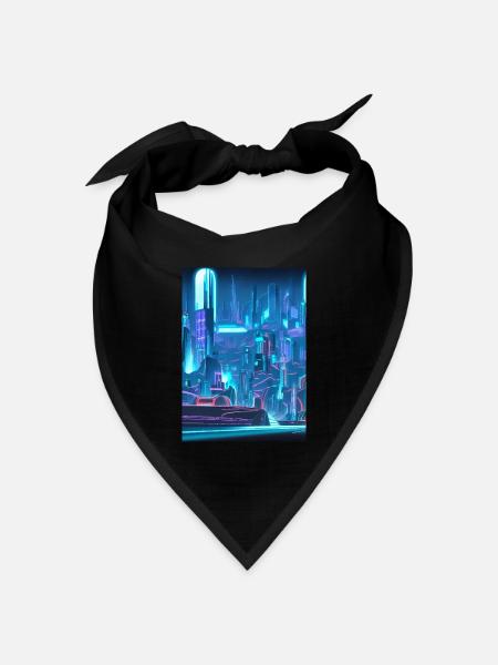 Cool Japanese Techno Cat In Japan Neon City - Bandana Dreieckstuch - Schwarz