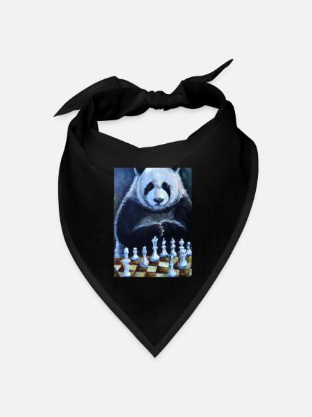 Panda spielt Schach - Bandana Dreieckstuch - Schwarz