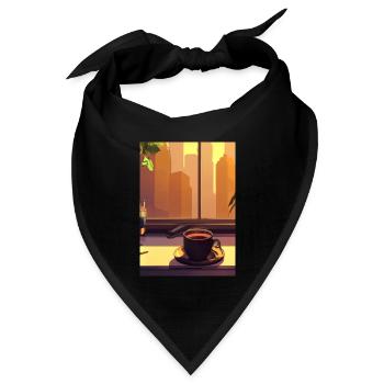 Fenster Kaffee Sonne - Bandana Dreieckstuch - Schwarz - Vorne
