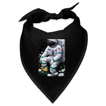 Astronaut in Blumen - Bandana Dreieckstuch - Schwarz - Vorne