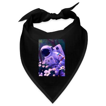 Astronaut in Blumen - Bandana Dreieckstuch - Schwarz - Vorne