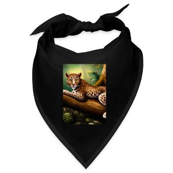Leopard liegt auf Baum - Bandana Dreieckstuch - Schwarz - Vorne