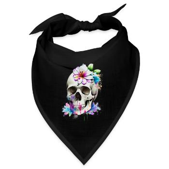 Schädel mit Lilien - Bandana Dreieckstuch - Schwarz - Vorne
