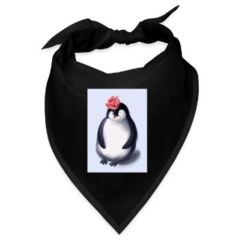 Pinguin mit niedlicher rosa Mütze - Bandana Dreieckstuch - Schwarz - Vorne