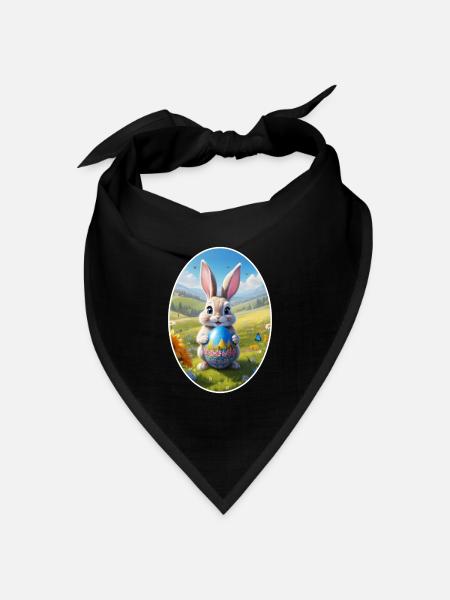 Osterhase mit Ei, Oval - Bandana Dreieckstuch - Schwarz