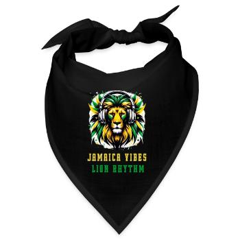 Jamaika Löwen Reggae Design - Bandana Dreieckstuch - Schwarz - Vorne