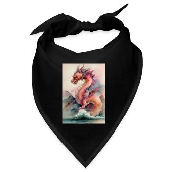 Ausgefallenes Aquarell Dragon Marine - Bandana Dreieckstuch - Schwarz - Vorne