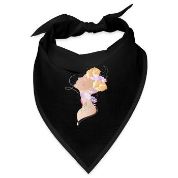 Frauenporträt mit Blumen Illustration  - Bandana Dreieckstuch - Schwarz - Vorne