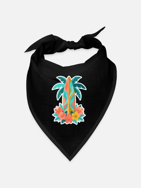Tropische Surfbrett-Hibiskusblüte - Bandana Dreieckstuch - Schwarz