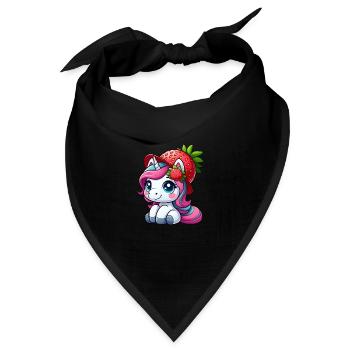 Süßes Einhorn mit Erdbeere Fruchtig Sommer Skurril - Bandana Dreieckstuch - Schwarz - Vorne
