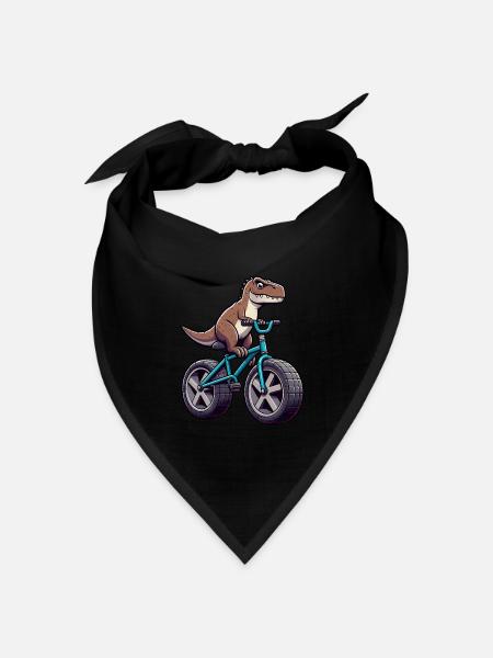 Lustiger Dino T-Rex auf Fahrrad - Bandana Dreieckstuch - Schwarz