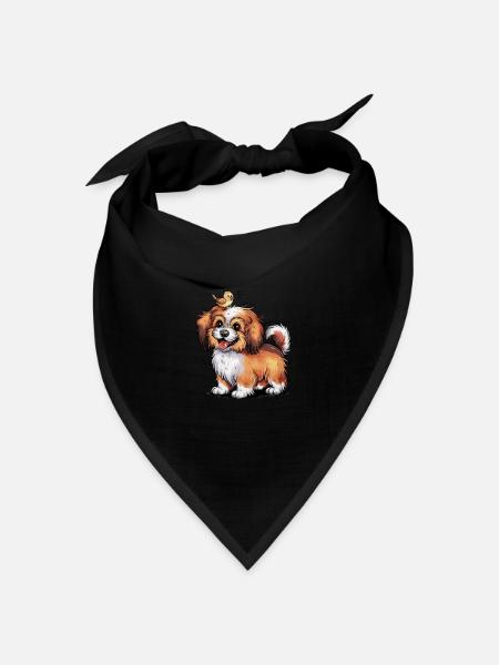 Niedlicher Havanese mit süßem Kanarienvogel - Bandana Dreieckstuch - Schwarz