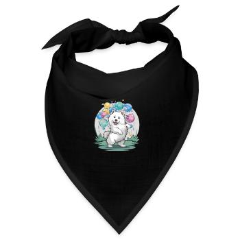 Samojede Hund mit Seifenblasen - Bandana Dreieckstuch - Schwarz - Vorne