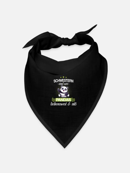 Große Schwester kleine Schwester Panda Spruch - Bandana Dreieckstuch - Schwarz