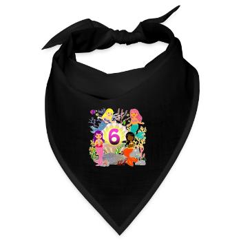 6. Geburtstag Mädchen Meerjungfrau ich bin 6 Jahre - Bandana Dreieckstuch - Schwarz - Vorne
