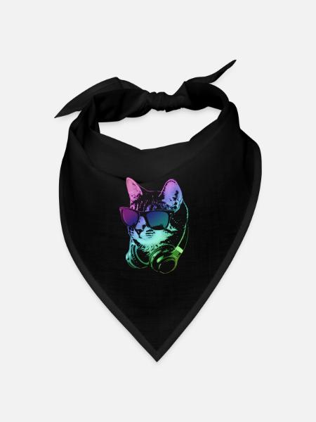 DJ Cat In Neon Lights - Bandana Dreieckstuch - Schwarz