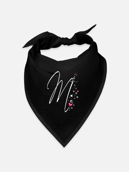 Glitzer Buchstabe M Monogramm M Initiale M Herz - Bandana Dreieckstuch - Schwarz