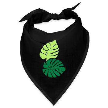 Zwei Monsterablättr / Two Monstera Leaves (2c) - Bandana Dreieckstuch - Schwarz - Vorne