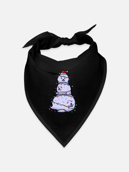 Chonky Seal Schneemann Weihnachtslichter Pixel Art - Bandana Dreieckstuch - Schwarz
