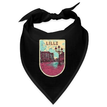 Retro-Abzeichen, Lille Frankreich ist meine Heimatstadt - Bandana Dreieckstuch - Schwarz - Vorne