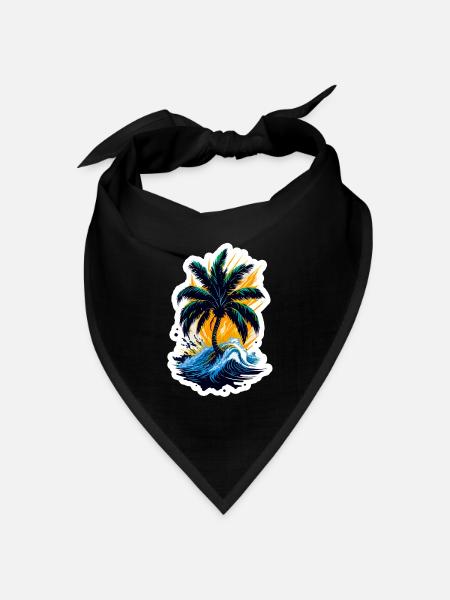 Palme im Meer - Bandana Dreieckstuch - Schwarz