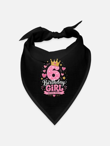 6 Geburtstag Mädchen Glitzer Krone - Bandana Dreieckstuch - Schwarz