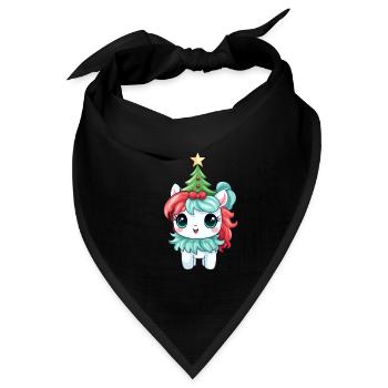 Weihnachtliches Einhorn mit Tannenbaum und - Bandana Dreieckstuch - Schwarz - Vorne