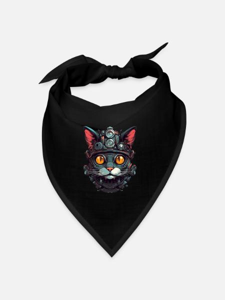 Katze Roboter Cyborg Kopf Portrait Steampunk Cyber - Bandana Dreieckstuch - Schwarz