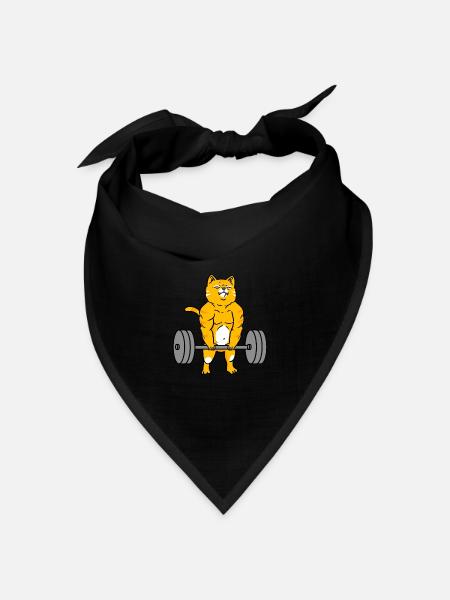 Katze beim Kreuzheben Fitness Katze - Bandana Dreieckstuch - Schwarz