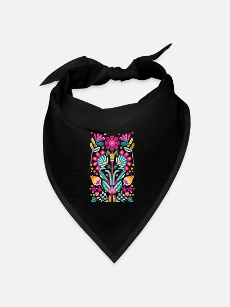 Otomi Blumen Mexikanische Blumenkunst - Bandana Dreieckstuch - Schwarz