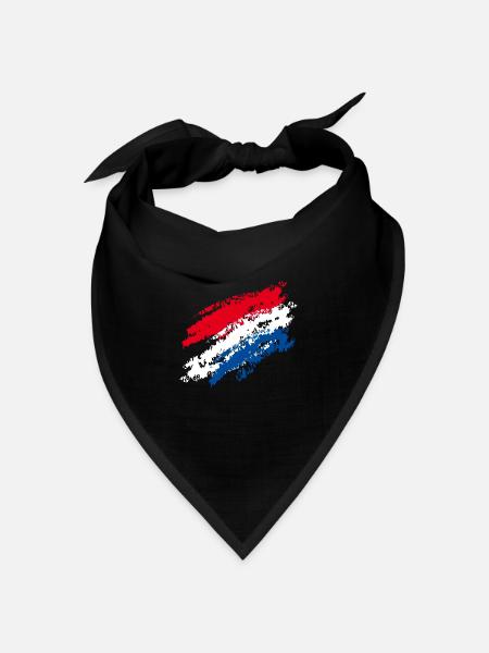 NIederlande Flagge / Kursiv Streifen - Kreide - Bandana Dreieckstuch - Schwarz