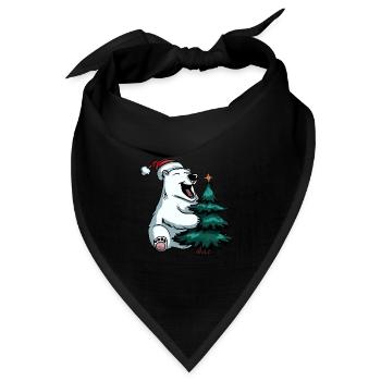 Weihnachtlicher Eisbär: Zwischen Tannen und Sterne - Bandana Dreieckstuch - Schwarz - Vorne