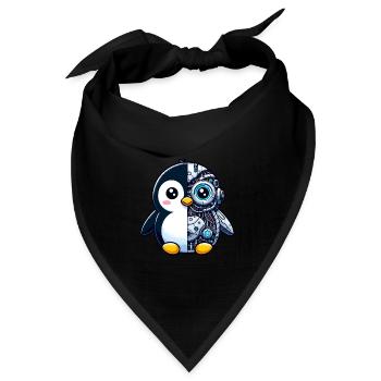 Süßer Pinguin Cyborg Roboter - Bandana Dreieckstuch - Schwarz - Vorne
