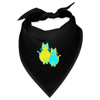 80er 90er Retroe Vintage Katzen Kätzchen - Bandana Dreieckstuch - Schwarz - Vorne