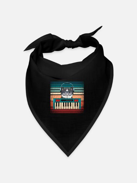 Synthesizer Keyboard Musikproduzent Katze - Bandana Dreieckstuch - Schwarz