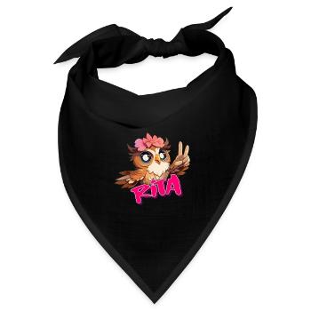 RITA - Schöner Mädchen Name mit süßer EULE - Bandana Dreieckstuch - Schwarz - Vorne