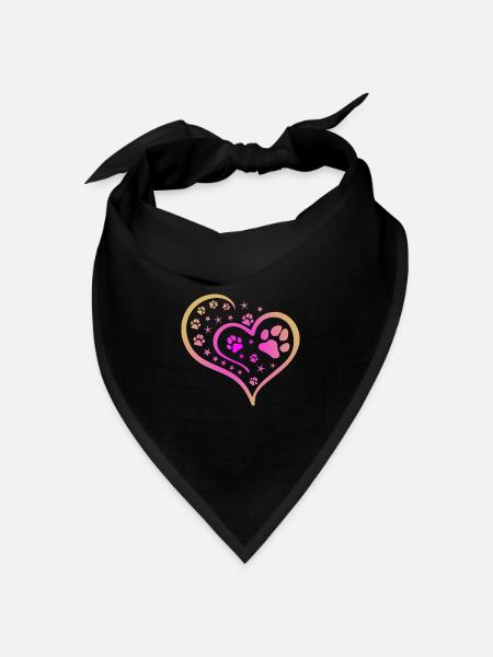 Buntes Herz mit Pfoten und Sternen - Bandana Dreieckstuch - Schwarz