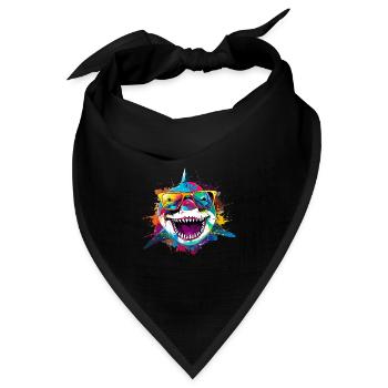 Lustiger Hai mit Sonnenbrille Kunst Shark - Bandana Dreieckstuch - Schwarz - Vorne