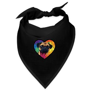 Mops Hund Herz Hundeliebe - Bandana Dreieckstuch - Schwarz - Vorne