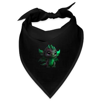 Baby Drache Grün| Niedlicher grüner Baby Drache - Bandana Dreieckstuch - Schwarz - Vorne