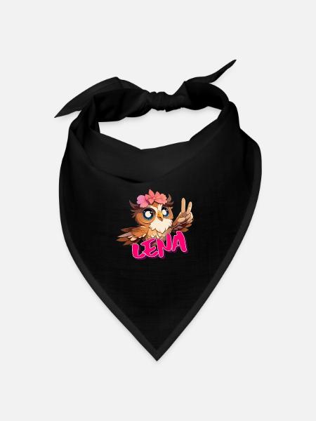 LENA - Schöner Mädchen Name mit süßer EULE - Bandana Dreieckstuch - Schwarz
