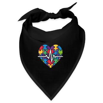 Buntes Puzzle Herz Herzschlag - Bandana Dreieckstuch - Schwarz - Vorne